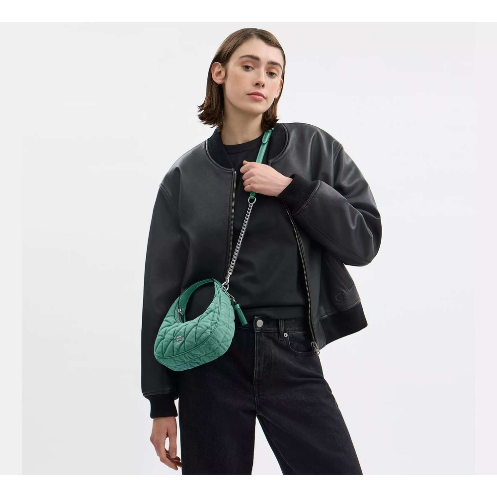 Coach Denim Quilted Carmen Mini Crossbody Hobo Bag Green Teal